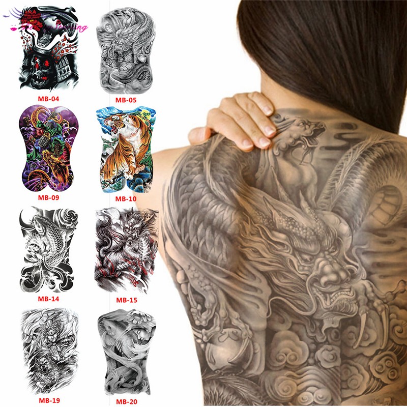 Miếng Dán Hình Xăm Tạm Thời Chống Nước Cỡ Lớn Cho Lưng Ngực/Cổ