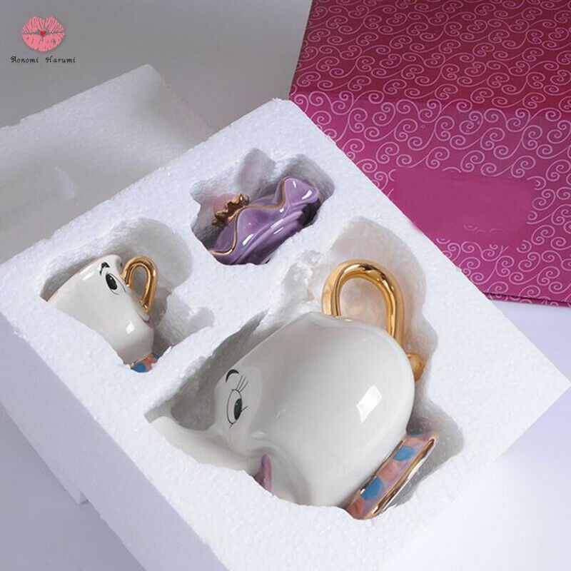 Bộ ấm trà phong cách hoạt hình Người đẹp và quái vật chất liệu gốm chất lượng cao