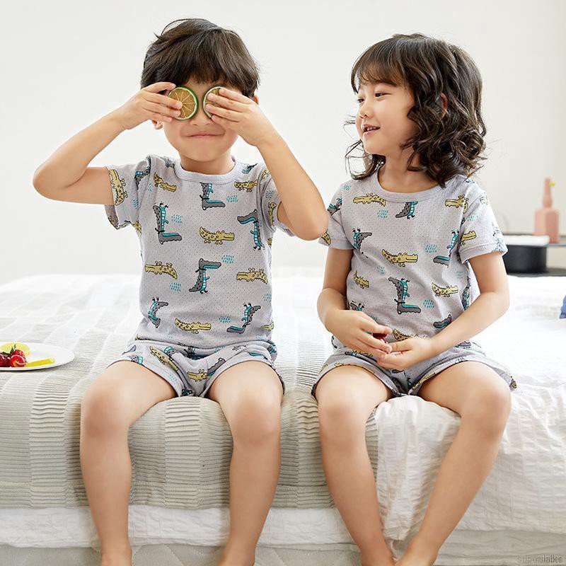 Bộ Đồ Ngủ Pijama Ngắn Tay In Hình Dễ Thương Cho Bé Từ 2-8 Tuổi