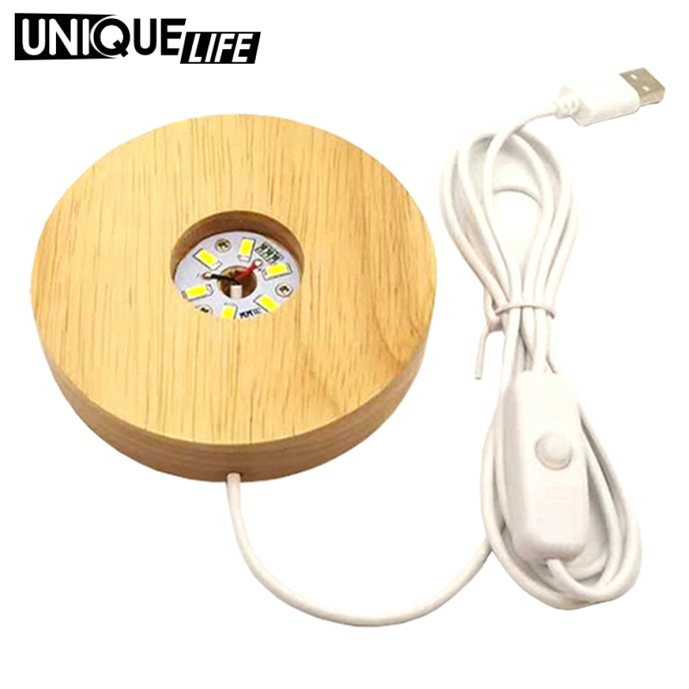 [Unique Life]LED Lights Display Base Wooden Lighted Stand Round Shaped Lamp Night Light Base Holder for DIY Crystal Glass Art Acrylic Board