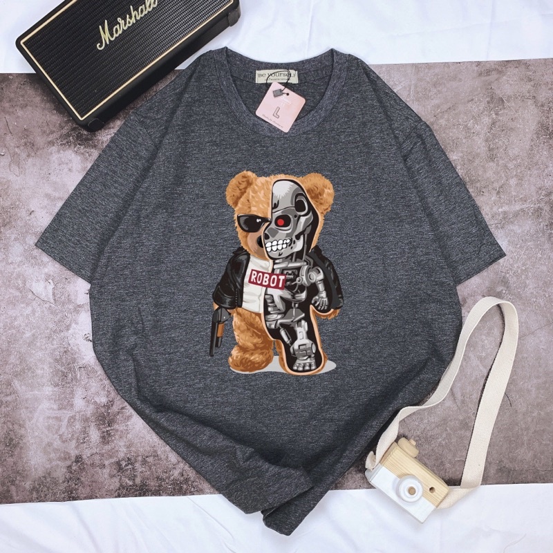 Áo Thun Tay Ngắn UNISEX in Decal IN DECAL GẤU ROBOT - Hình chụp thật (Đủ size M-L-XL) - Số đo ở cuối