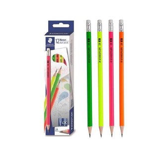 Hộp 12 chiếc bút chì gỗ có tẩy STAEDTLER thân NEON  132 44 2B (4 mầu trong hộp) chính hãng