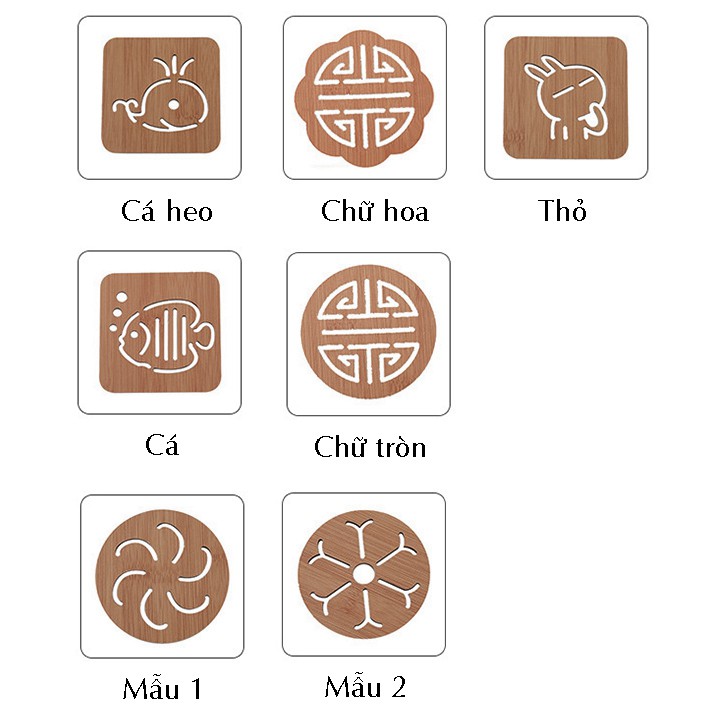 Miếng lót cốc đĩa nồi bằng gỗ chống nóng sang trọng an toàn tiện dụng, Đồ dùng nhà bếp TT&GĐ