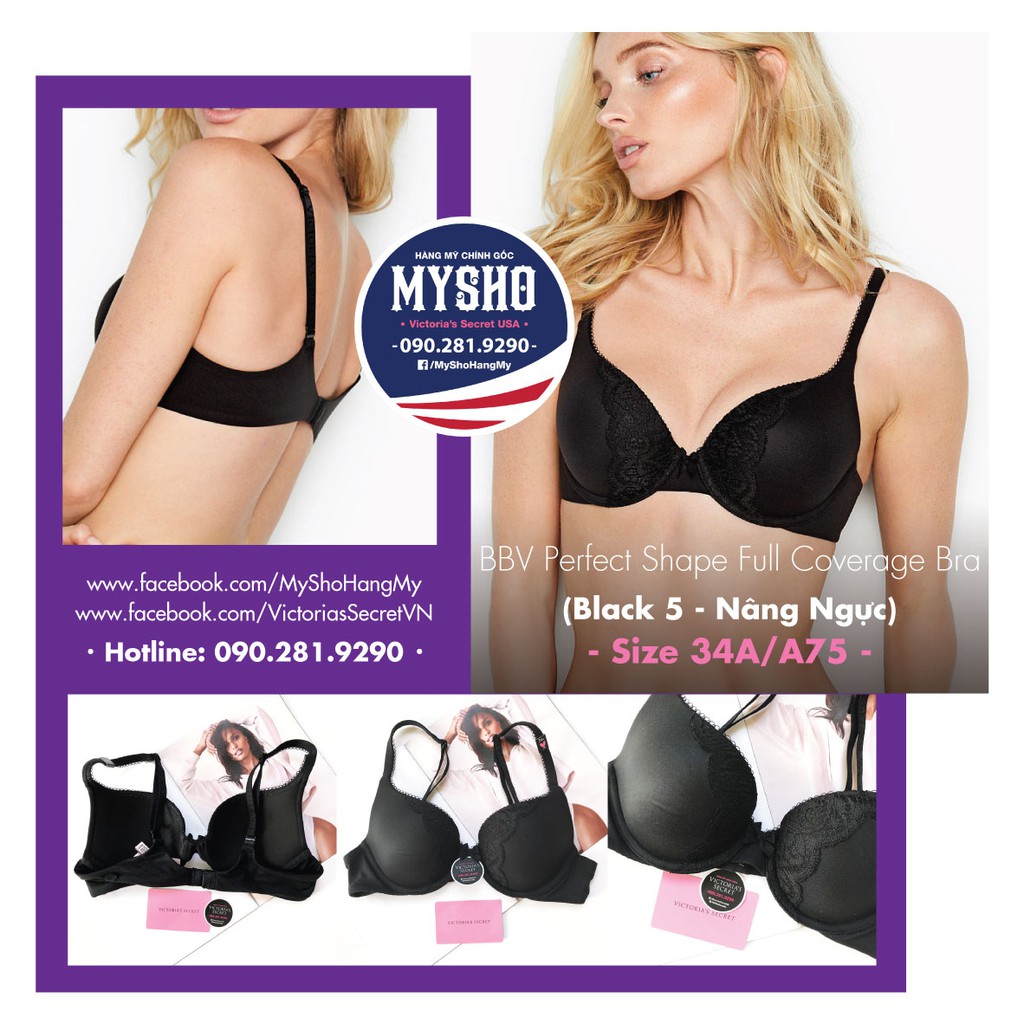 (Bill Mỹ) 34A/A75 - Áo lót Body by Victoria, màu đen cánh bướm nâng ngực, Black - Victoria's Secret USA | BigBuy360 - bigbuy360.vn