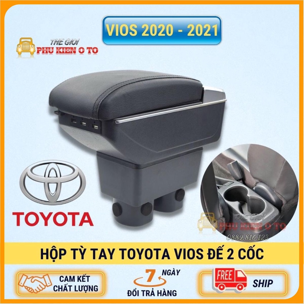 Hộp tỳ tay ô tô xe Toyota Vios cao cấp đời 2020-2021 (mẫu 2 chân cốc ) chuẩn 100% - có nhiều cổng usb đa dụng