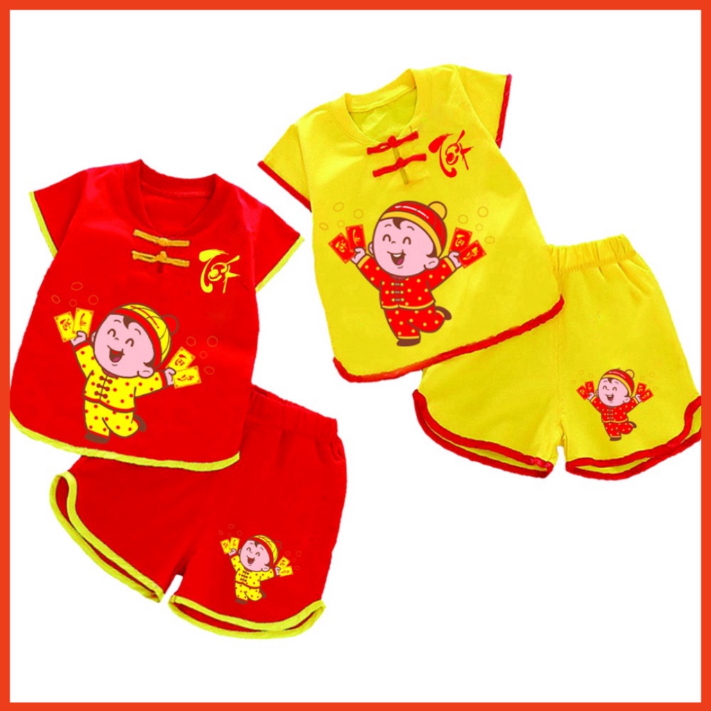 ( Khuyến mãi ) Combo 2 Bộ quần áo tết đồ cho bé nút tàu xuân hình em bé cầm bao li xì tết cho bé từ 6kg-29kg.NT04. .