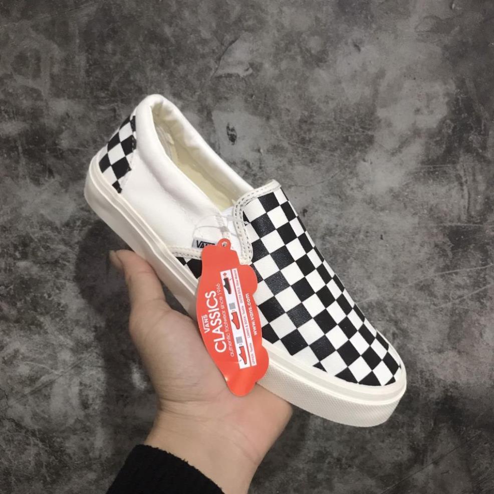 Giày thể thao Vans Slip On Strap Fear Of God Đen Trắng + Vans Caro, Giày Vans Dán Nam Nữ Đủ Size, Full Box Bill