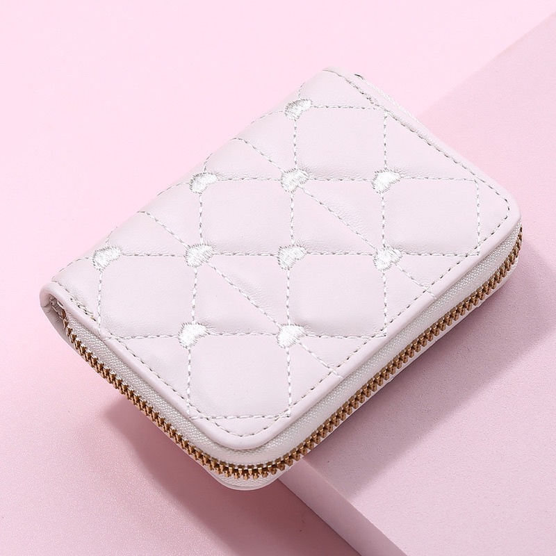 Ví nữ khoá cầm tay mini nhiều ngăn chất liệu da thêu trái tim