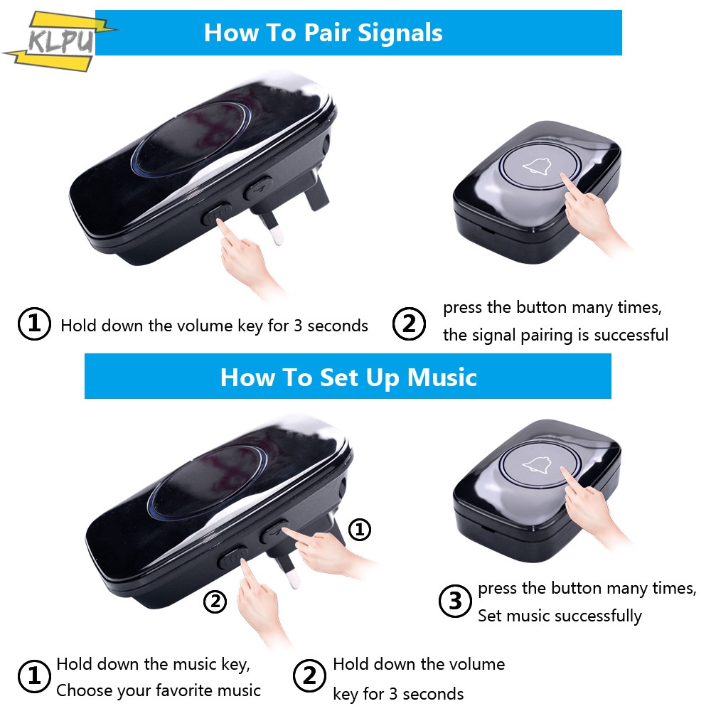 Chuông cửa thông minh 300M 60 pin 1 2 nút AC 1 2 3 thu tín hiệu không dây có đèn LED