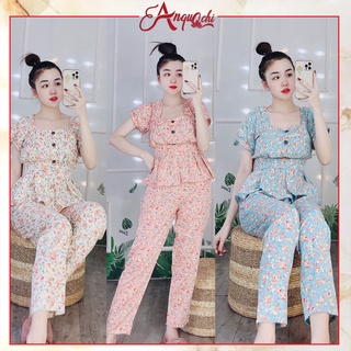 Đồ Bộ Nữ Mặc Nhà Anquachi Quần Dài Lụa Hoa Nhí Lưng Thun Mặc Ở Nhà Đẹp Đi Chơi Dễ Thương S067