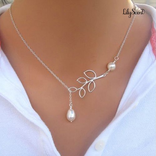 Dây chuyền choker ngắn hình cành cây đục lỗ đính ngọc trai giả thời trang cho nữ