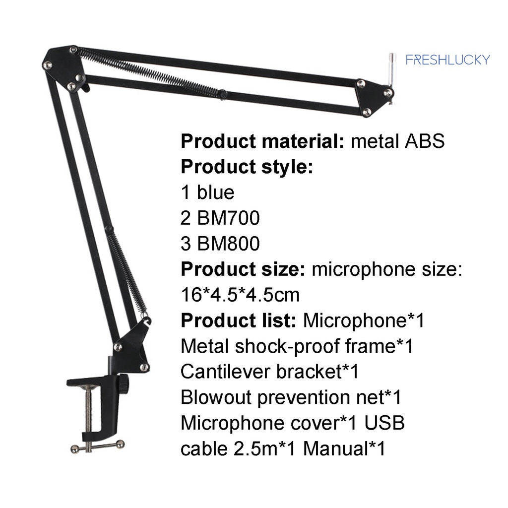 freshlucky BM700/BM800 Recording Microphone Low Power Consumption Adjustable 192/24bit USB Microphone Kit for Singing