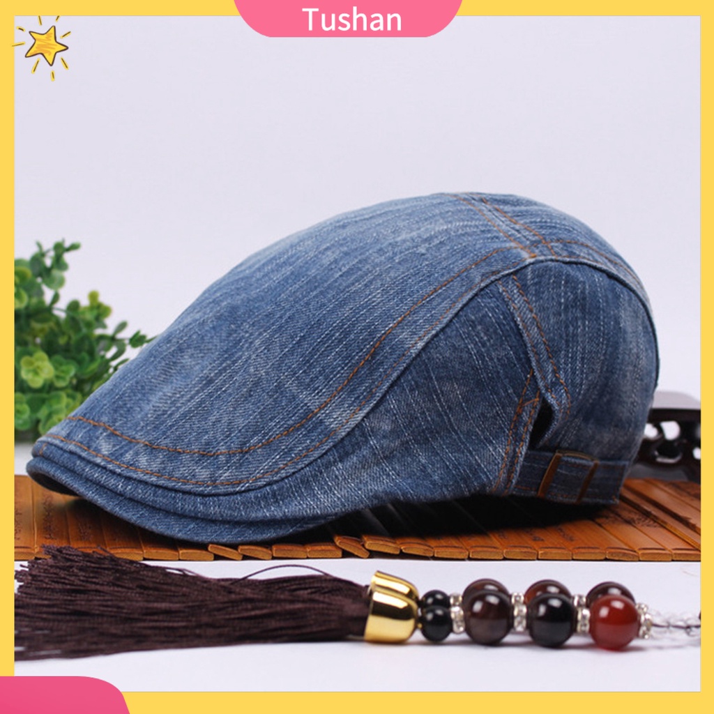 Mũ beret vải jean thoải mái có thể điều chỉnh kích thước
