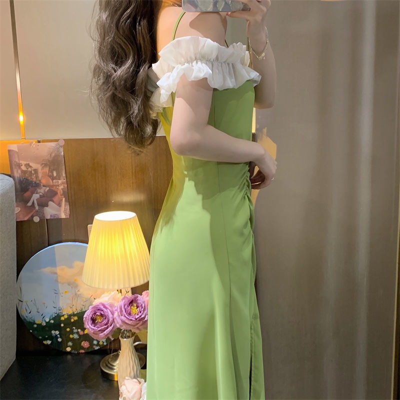 Đầm Đen Hai Dây Xẻ Tà Ôm Dáng Phong Cách Pháp Thanh Lịch Thời Trang Mùa Hè Cho Nữ