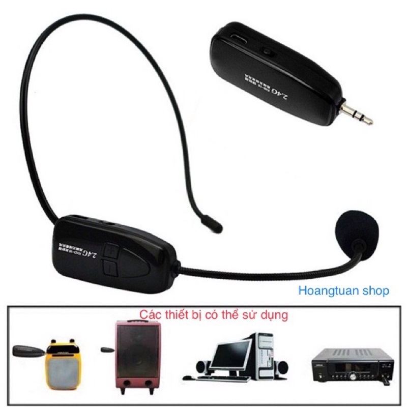 Mic trợ giảng - Micro không dây đeo tai 2.4G. có tăng giảm âm lượng trên mic.