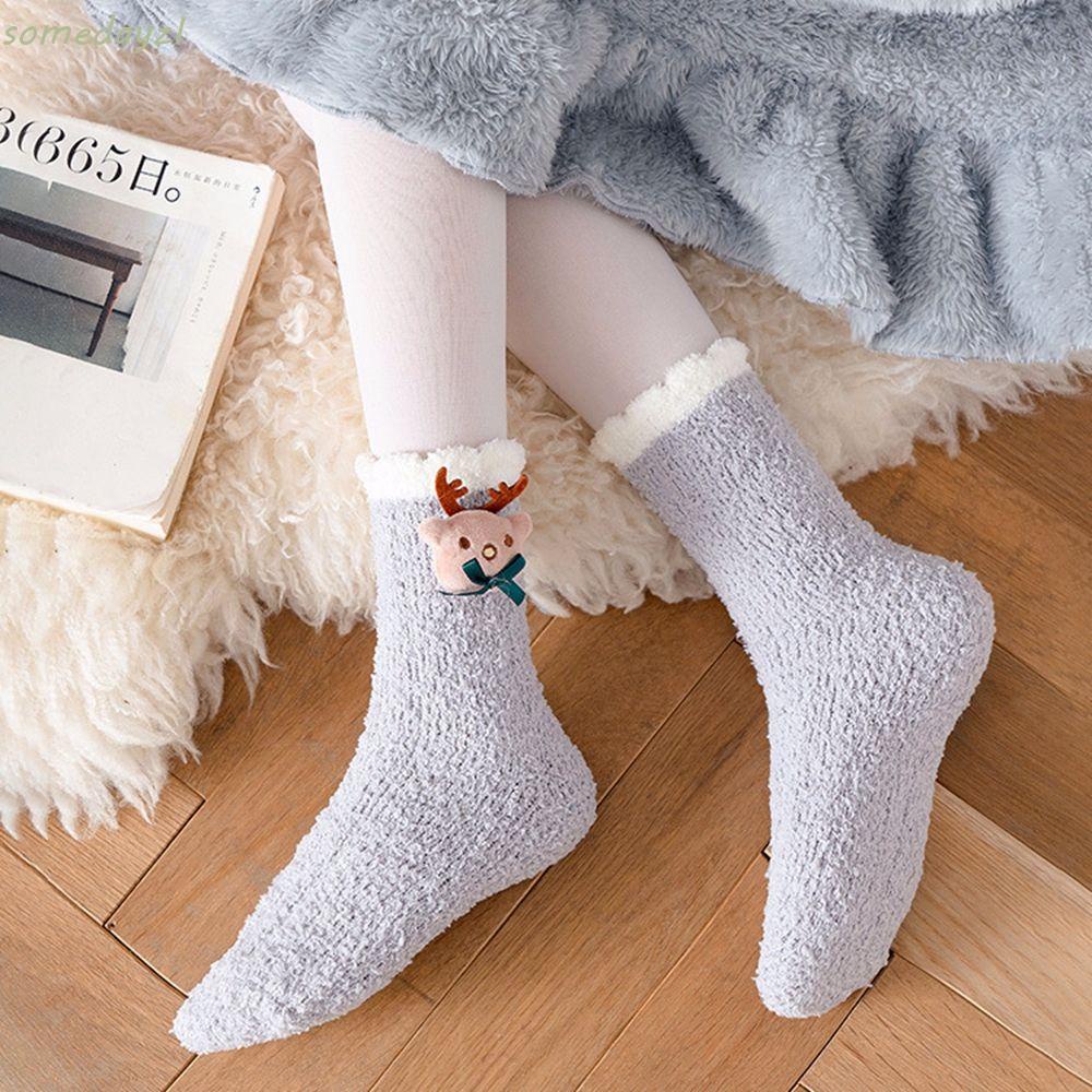 Vớ Cotton Phối Lông Mềm Mại Thoáng Khí Giữ Ấm Mùa Giáng Sinh Cho Nữ