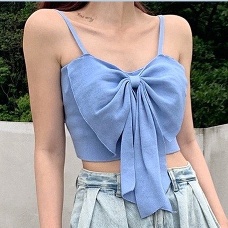 Áo hai dây GENAISHA dệt kim dáng ôm thắt nơ điệu đà thời trang Hàn Quốc cho nữ