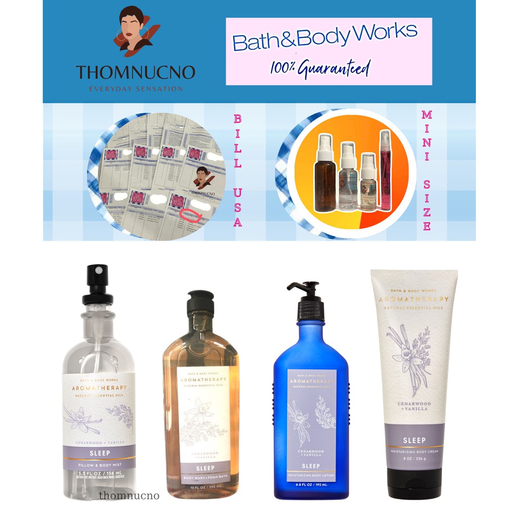 Bộ Sản Phẩm Mist Xịt Toàn Thân, Gel Tắm Lotion Bath & Body Works Cedarwood Vanilla Từ Mỹ
