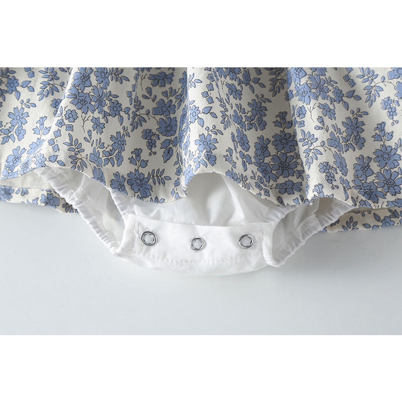 Bộ Áo Liền Quần Cotton Tay Dài In Hoa + Mũ Thời Trang Cho Bé Gái 0-2 Tuổi
