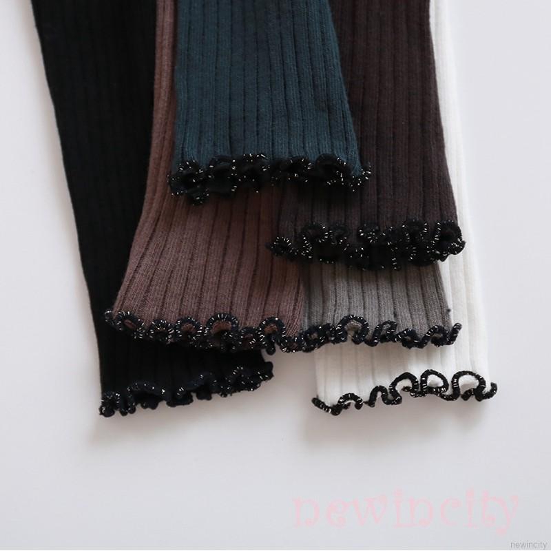 Quần legging dài phối viền ren phong cách Hàn Quốc thời trang xinh xắn cho bé gái