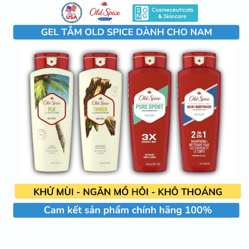 [AUTH] Gel Tắm Và Tắm Gội Từ Mỹ Old Spice Pure Sport | Hair &amp; Body Wash | Timber | Fiji Dành Cho Nam 532ml