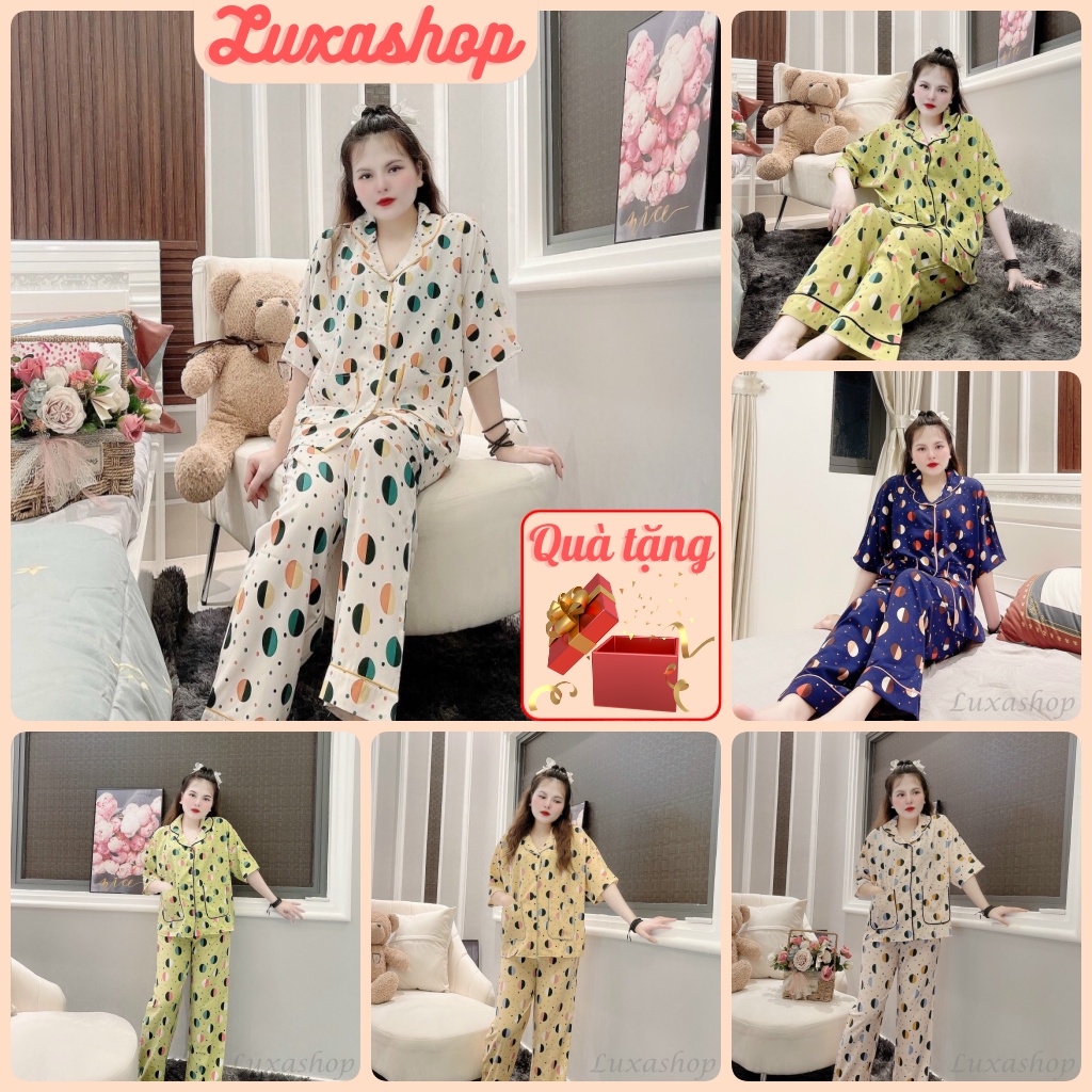 Đồ Ngủ Nữ, Set Đồ Bộ Pijama Tay Ngắn Lụa Mềm Cực Xinh Freesize 40<60kg TN22 - Luxa shop