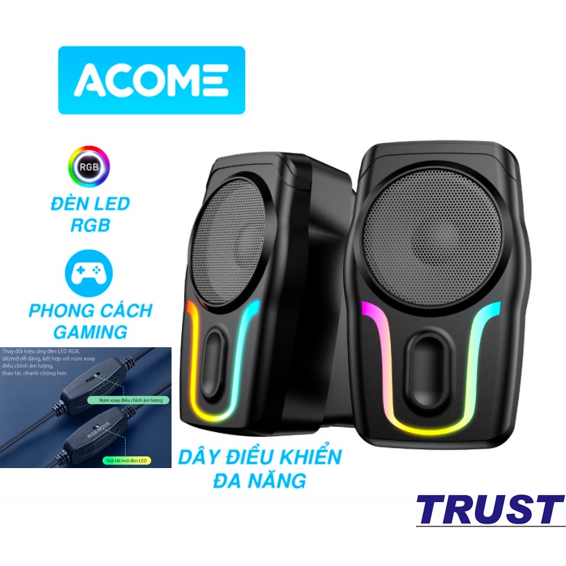 Loa Vi Tính ACOME - A12- Gaming Loa Máy Tính Để Bàn Hiệu Ứng Đèn LED RGB Bass Mạnh Dùng Cho PC Laptop - BH 12 THÁNG