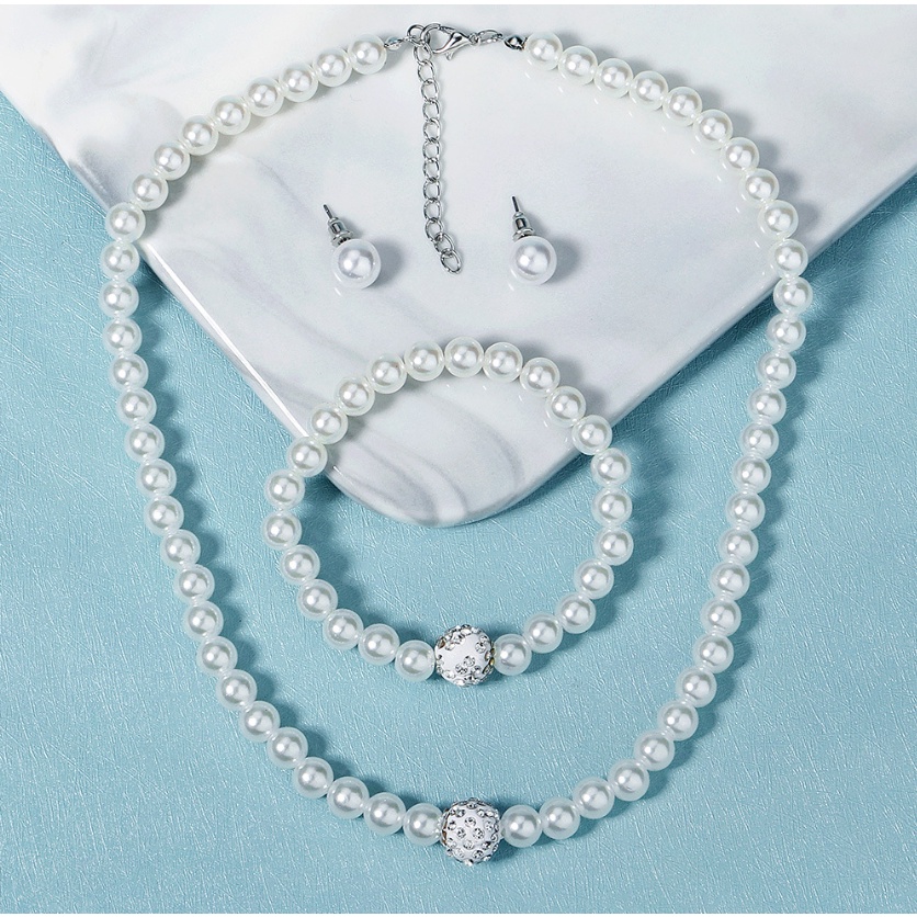 Bộ trang sức nữ vòng cổ vòng tay bông tai ngọc trai nhân tạo 3 món phong cách hàn quốc mẫu mới nhất