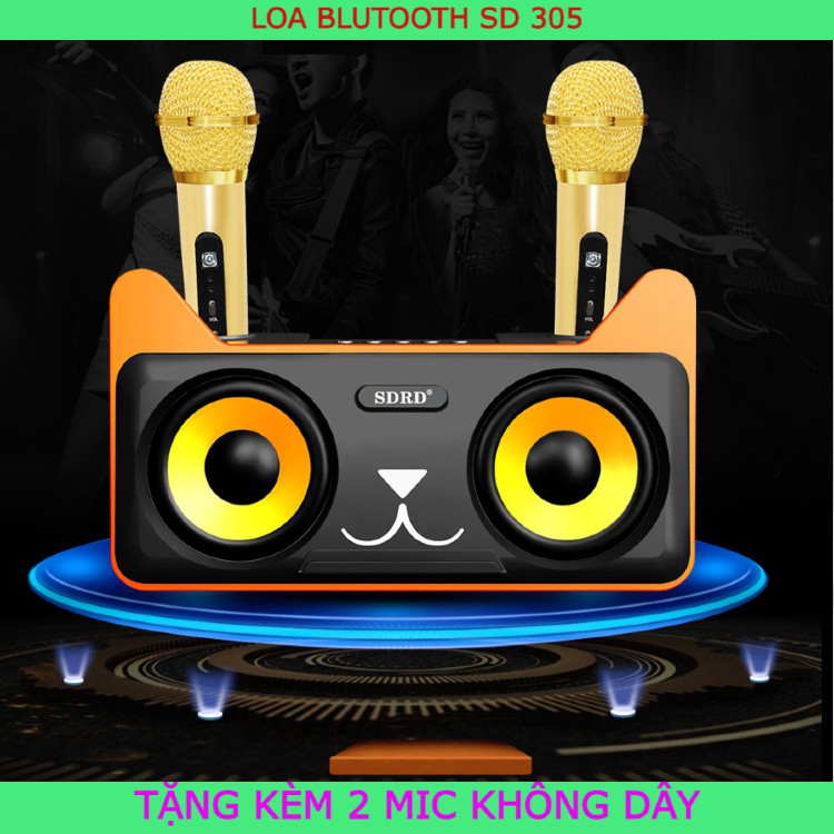 Loa Bluetoth Karaoke Mini SD-305 ⚡FREESHIP⚡Tặng Kèm 2 Mic Không Dây Chất Âm Cực Hay Công Suất Lớn . Bảo Hành 12 Tháng