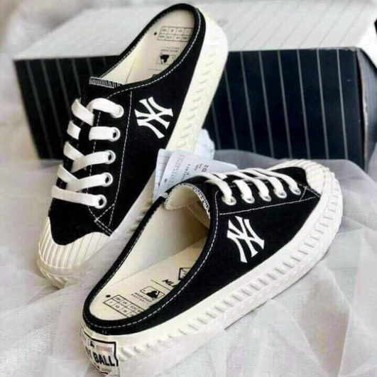 Giày sục thể thao nữ sneaker sục nữ đạp gót màu đen chữ N.Y vải canvas đế độn cao 3cm LAPA - LP086