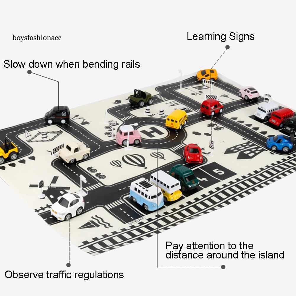 Bộ đồ chơi dạng thảm hình đường phố/biển báo giao thông/xe ô tô 83x59cm giáo dục cho bé