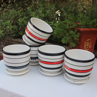 Chậu sứ trồng cây để bàn mini chống tràn nước