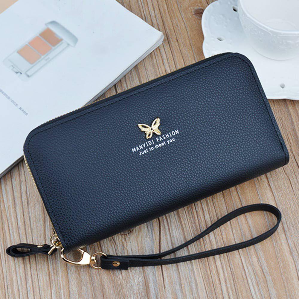 MIHAN1 Ví Da Cầm Tay Dáng Dài Có Khóa Kéo Đôi Giá Đỡ