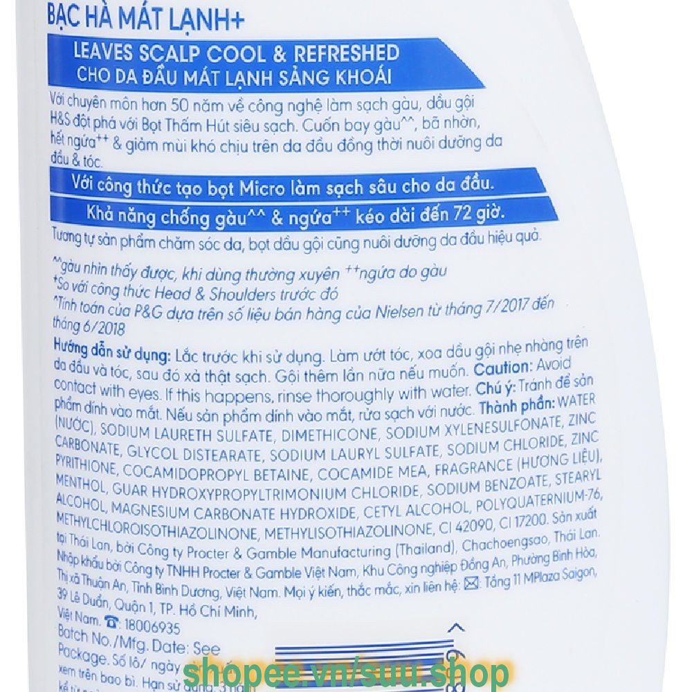 Dầu Gội Đầu 625ml Head & Shoulders Bạc Hà Mát Lạnh, suu.shop cam kết 100% chính hãng.