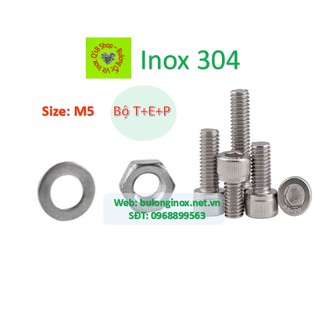 Bulong lục giác chìm đầu trụ size M5  inox bộ Thân + Ecu (Bộ TEP) , ốc đầu trụ , ốc lục lăng đầu trụ inox, inox 304