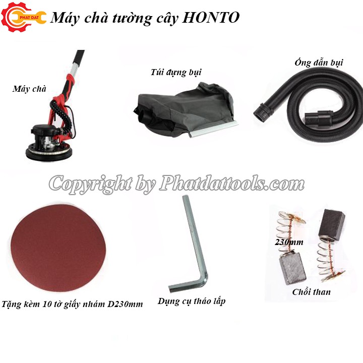 Máy chà nhám tường làm sơn bả dạng cây HONTO YS-892-Có hút bụi,đèn led chiếu sáng-Tặng 10 tờ giấy nhám-Bảo hành 6 tháng