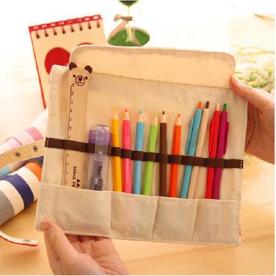 Hộp bút cuộn vải canvas hoa văn vintage HB246 hộp bút cute hộp bút dễ thương