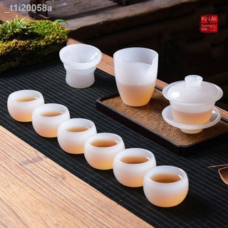 ✻ ♠ Bộ trà thủy tinh bạch ngọc Bộ ấm trà ngọc bích phong cách Trung Quốc ấm trà bạch ngọc sứ