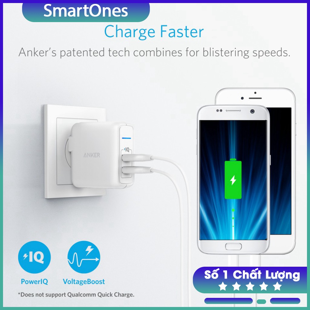 Sạc Anker PowerPort Elite 2, 24w - A2023 cho iPhone, iPad, Samsung, Xiaomi, Huawei...