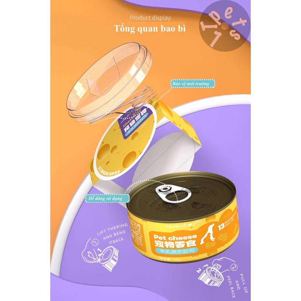 Phô mai cho mèo Monbab lên men từ sữa dê mềm mịn thơm ngon bổ sung canxi lon 175G