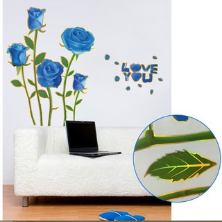 Decal dán tường hoa hồng xanh