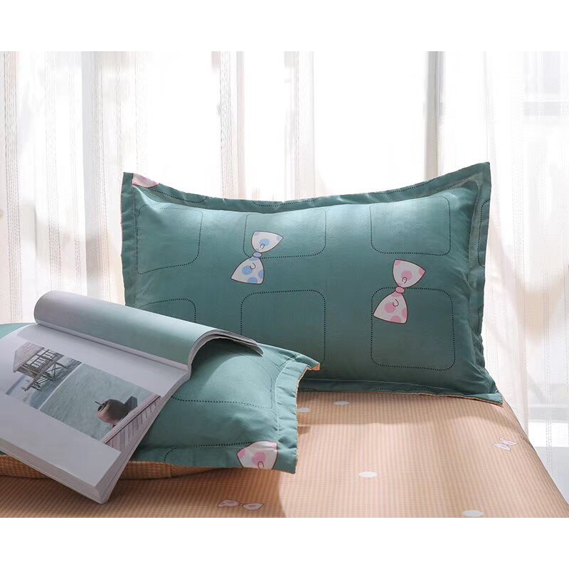 Bộ Chăn Ga Cotton Poly Emmidecor Mẫu nơ xanh