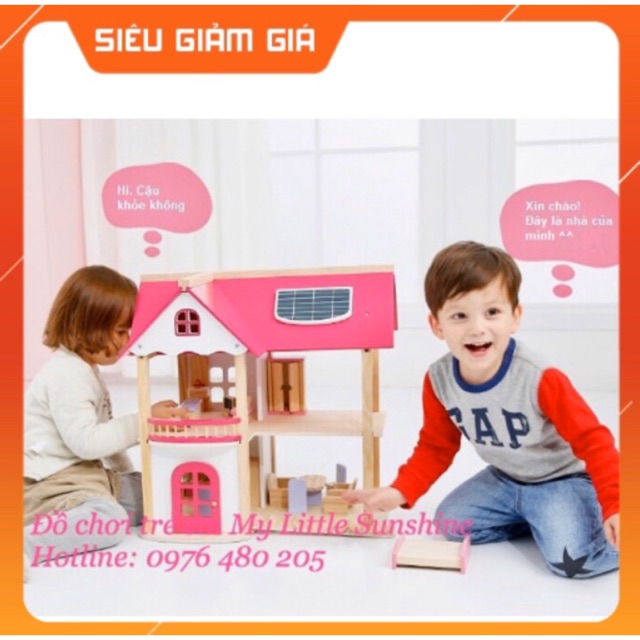 Nhà búp bê Barbie 2 tầng bằng gỗ cỡ lớn cho Bé [ có nội thất]