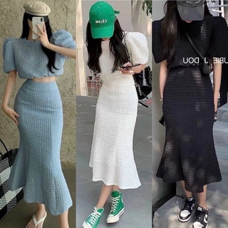 SET ÁO TAY PHỒNG KÈM CHÂN VÁY ĐUÔI CÁ (KÈM VIDEO HÌNH THẬT)