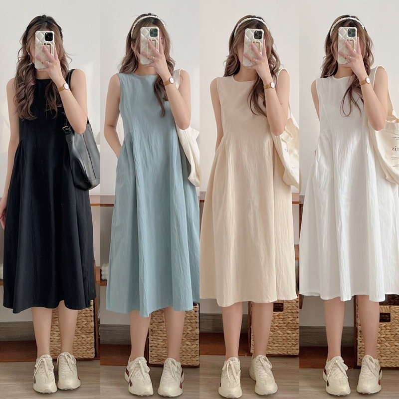 [Ảnh thật/Video] Đầm babydoll sát nách chocopie Hàn Quốc dáng dài Đầm đũi mềm Quảng Châu