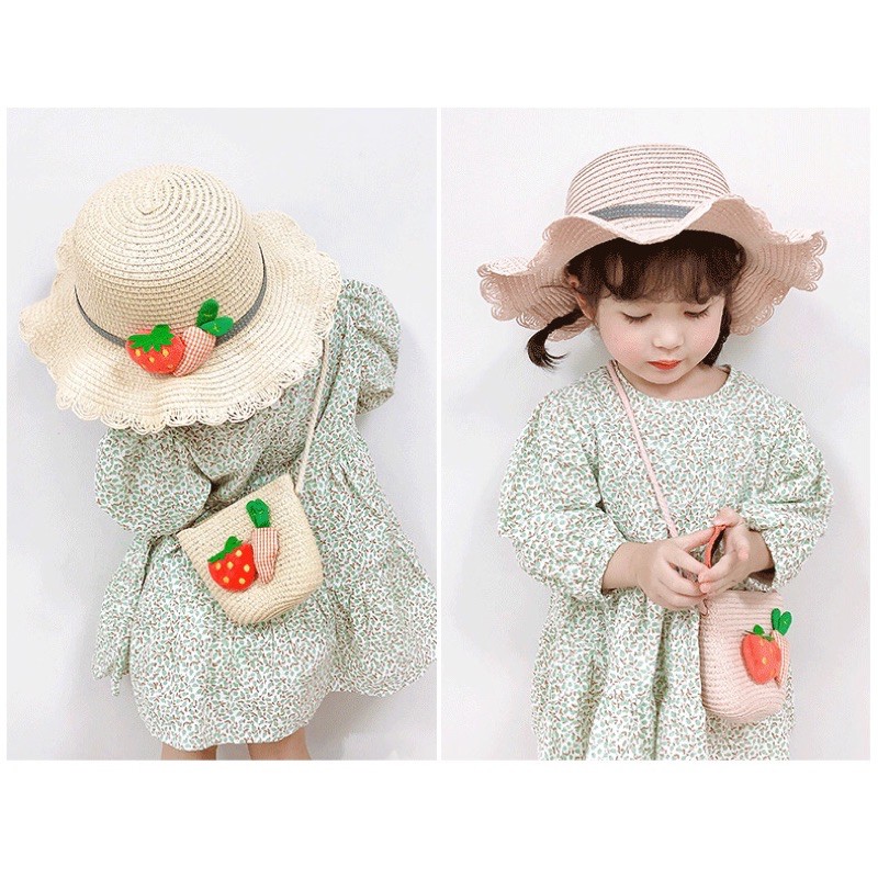 Set mũ cói kèm túi thời trang ca rốt đi chơi đi biển siêu yêu cho bé