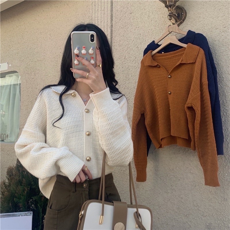 Áo cardigan dệt kim tay dài dáng rộng phong cách Hàn Quốc dành cho nữ
