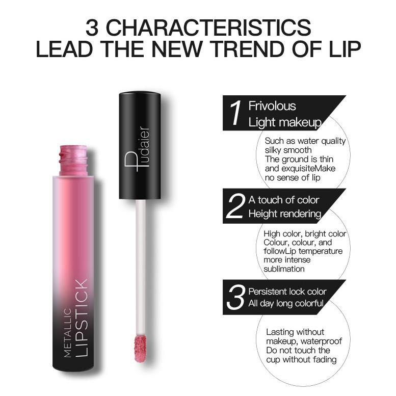 Son môi hiệu ứng bóng mượt Pudaier 18 màu thời trang 50g