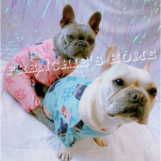 Bộ bodysuit "logo lv & mặt bull xanh hồng" cho chó bull/pug