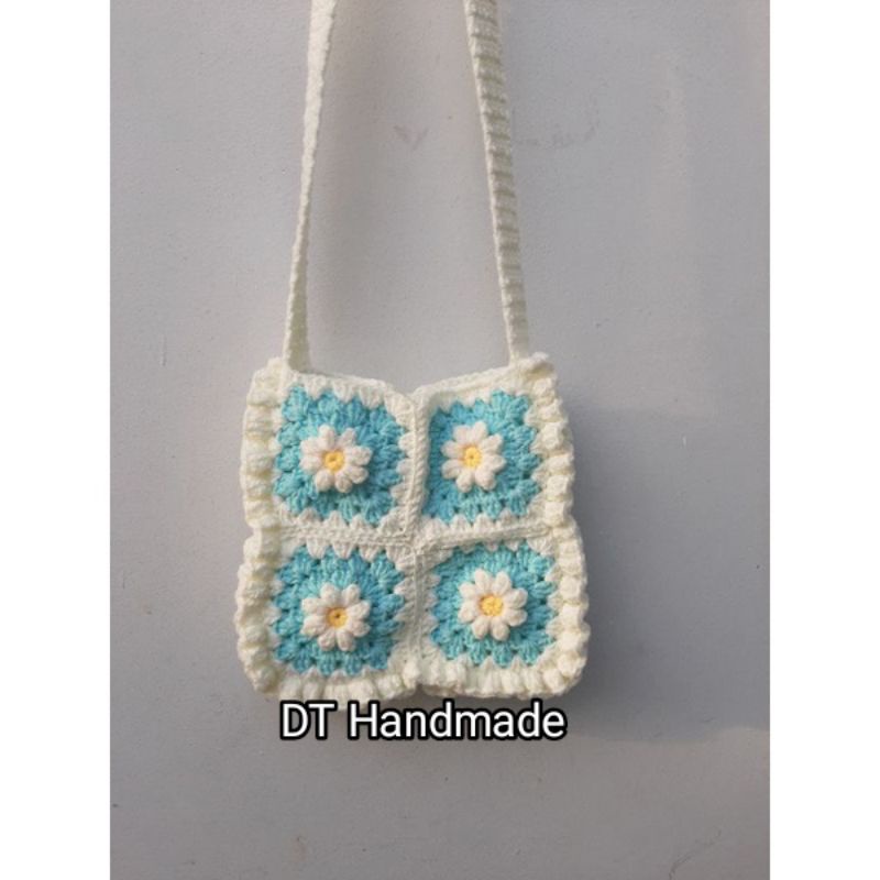 Túi len đeo chéo hoạ tiết hoa cúc handmade